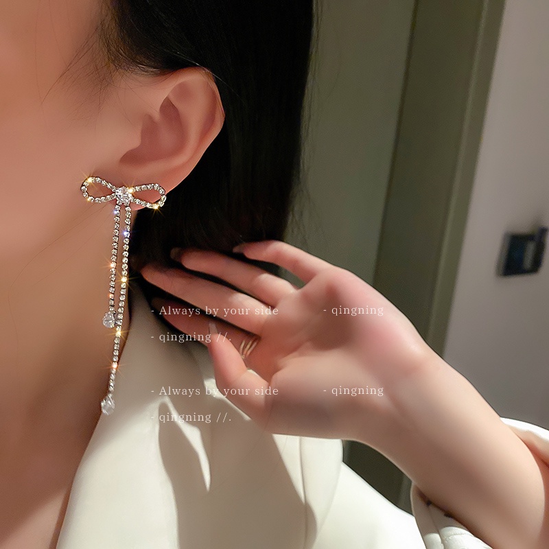 DREJEW Bông Tai Dáng Dài Bằng Bạc 925 Đính Đá Thời Trang Phong Cách Hàn Quốc Cho Nữ 1