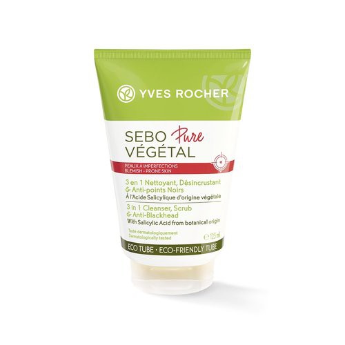 Yves Rocher Pure Menthe Gel rửa mặt cho Dầu, Mụn - Sebo Pure Vegetal 3 in 1,  125ML