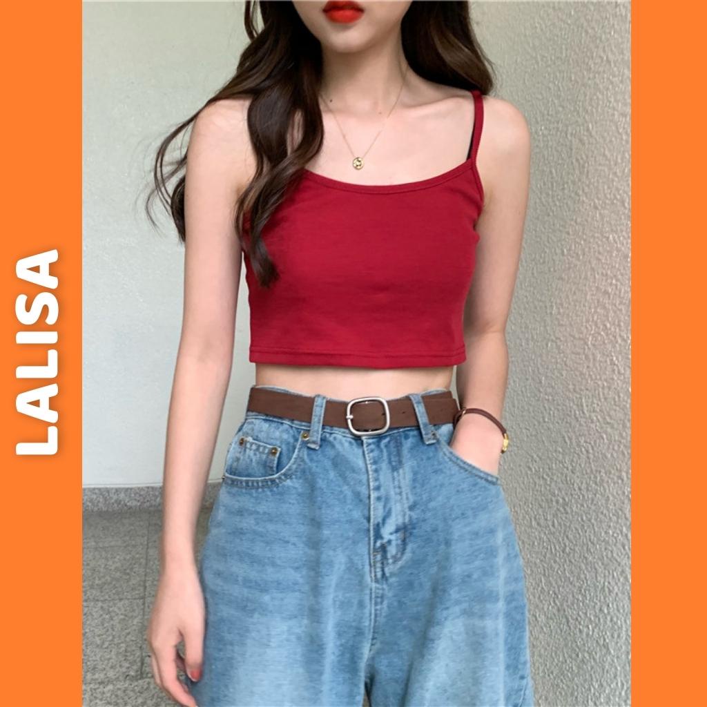 Áo Croptop 2 Dây Nữ LALISA Áo Thun Crt Ôm Body Sexy Hở Lưng Chất Thun Len Gân 4 Màu Đen Đỏ Trắng AO010
