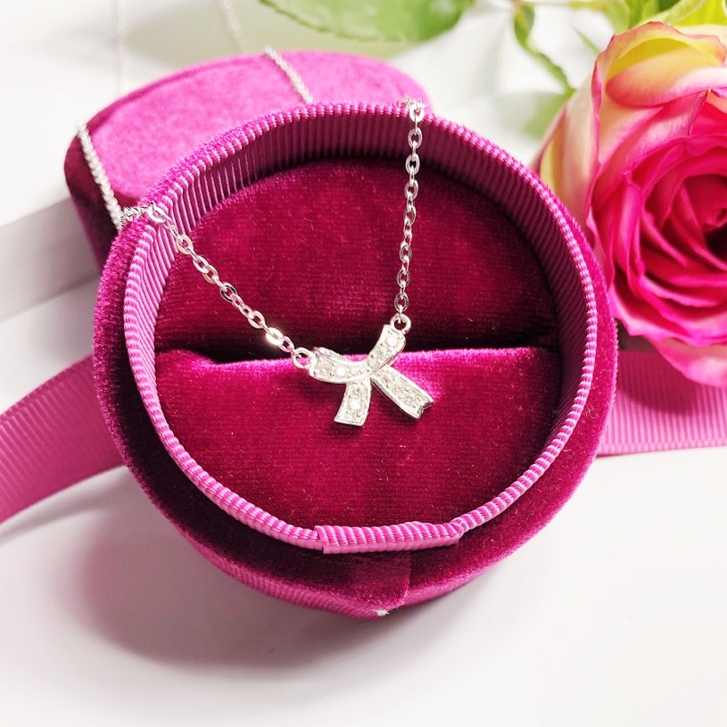 Dây chuyền bạc nữ Evasilver mặt hình nơ gắn đá, Vòng cổ chất liệu bạc thật, sang trọng nữ tính