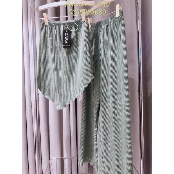 SET HAI DÂY QUẦN ỐNG RỘNG LỤA DẬP LI HÌNH THẬT Q16