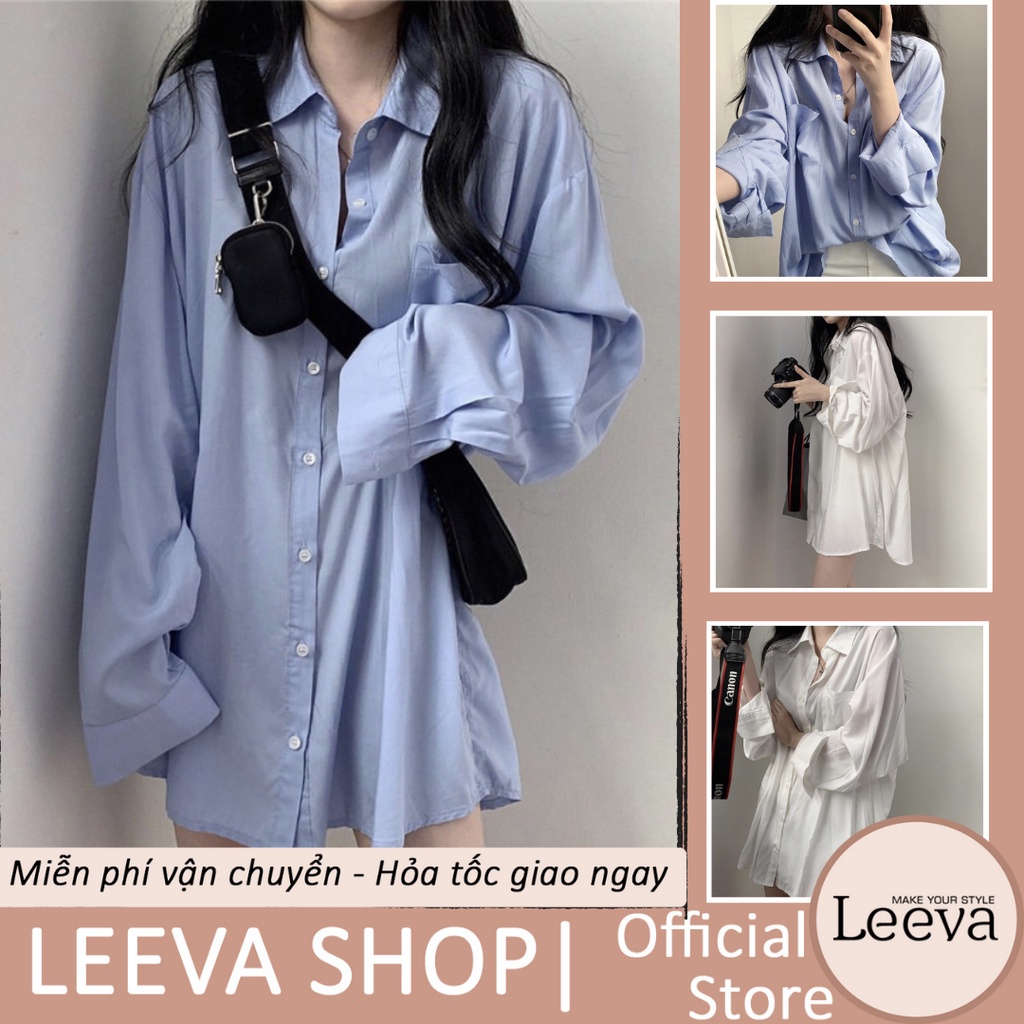 LEEVA - Áo sơ mi lụa mềm form rộng cá tính cho nữ A033