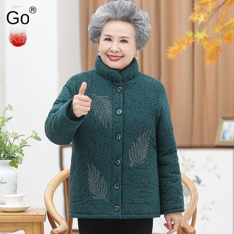 Grandma Winter plus áo khoác đệm nhung, quần áo cotton cho người già