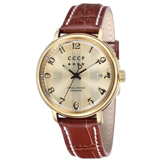 Đồng hồ nam cccp men's cp-7021-03 43mm gold dial leather watch