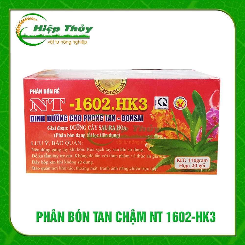 Phân bón tan chậm NT 1602-HK3 (hộp 20 túi) - dạng túi lọc dùng dưỡng cây sau khi ra hoa cho phong lan, bonsai cây cảnh