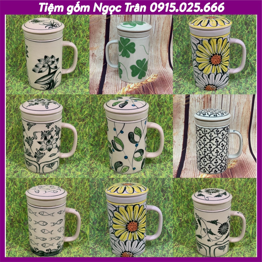 Cốc lọc trà sứ vẽ tay -gốm sứ Bát Tràng-tiệm gốm Ngọc Trân
