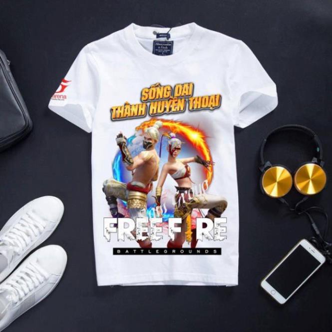 Áo Free Fire cổ tròn màu trắng in hình Thích Khách Âm Dương cực chất