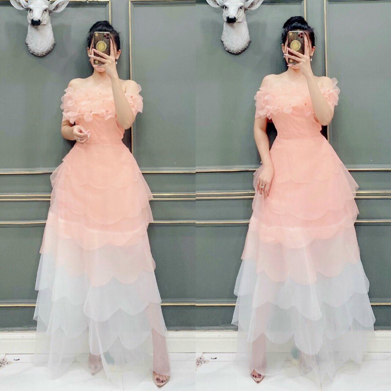 ĐẦM MÃI TẦNG TRỄ VAI ĐÍNH HOA 3D ( ảnh và video thật 1000%)