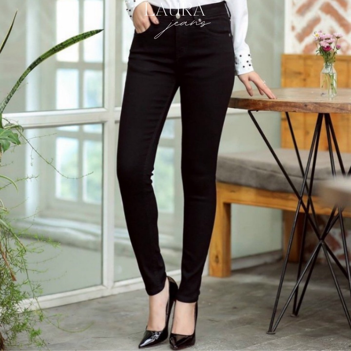 Quần Jeans Nữ Skinny Màu Đen Trơn Dáng Ôm Dài Lưng cạp cao Ống côn Chất liệu Denim bò co giãn Phong Cách Hàn Quốc | BigBuy360 - bigbuy360.vn