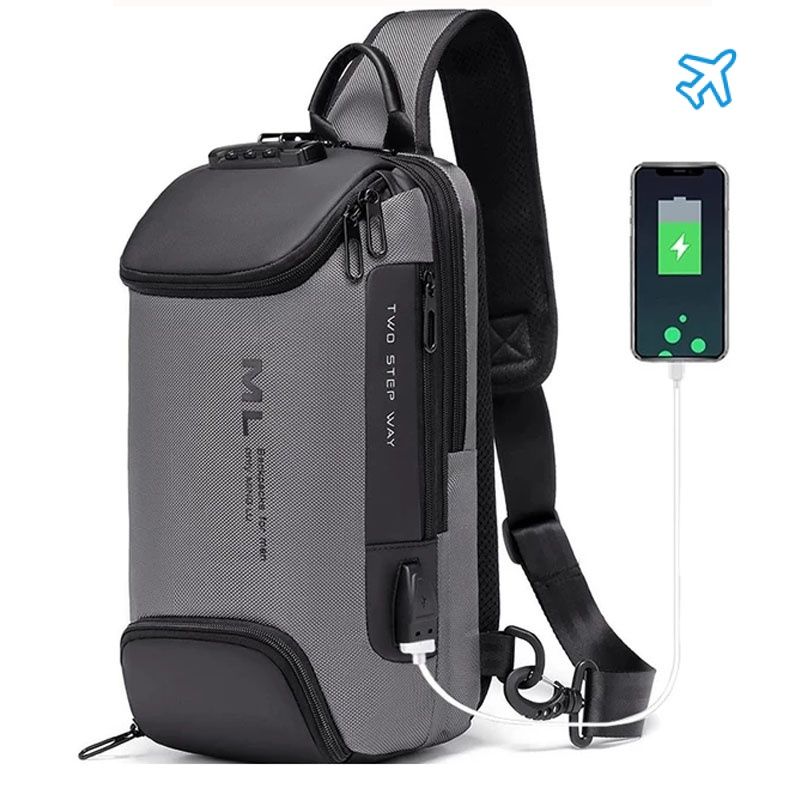 Túi Đeo Chéo Ngực Đa Năng Chống Trộm Có Khóa Sạc USB Thời Trang 2022 Cho Nam