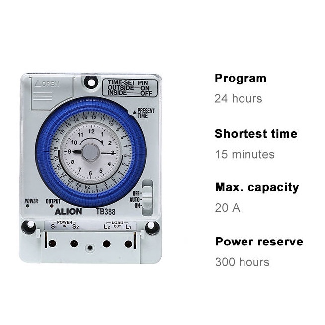 Công tắc thời gian ALION TB388 - Hàng Chính Hãng, Timer 24H, Bộ đặt thời gian 24 giờ, Đồng hồ thời gian