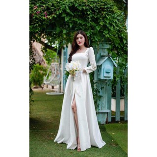 Đầm maxi dự tiệc tay dài cổ vuông xẻ đùi - size S/M/L - MS284V