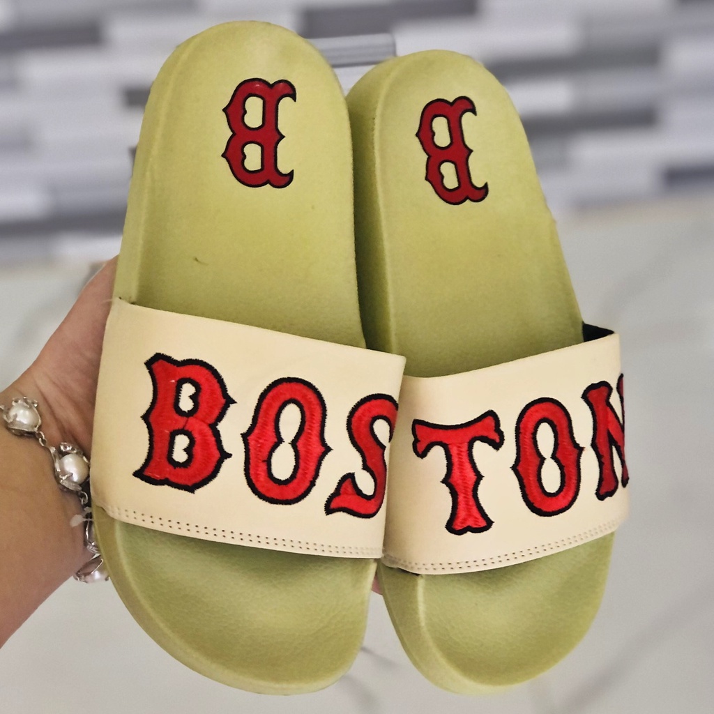 Dép unisex 𝐌𝐋𝐁 𝐁𝐎𝐒𝐓𝐎𝐍 ❤️FREESHIP + Hộp❤️ dép mlb quai ngang thể thao nữ Thêu nỗi Boston nhiều màu