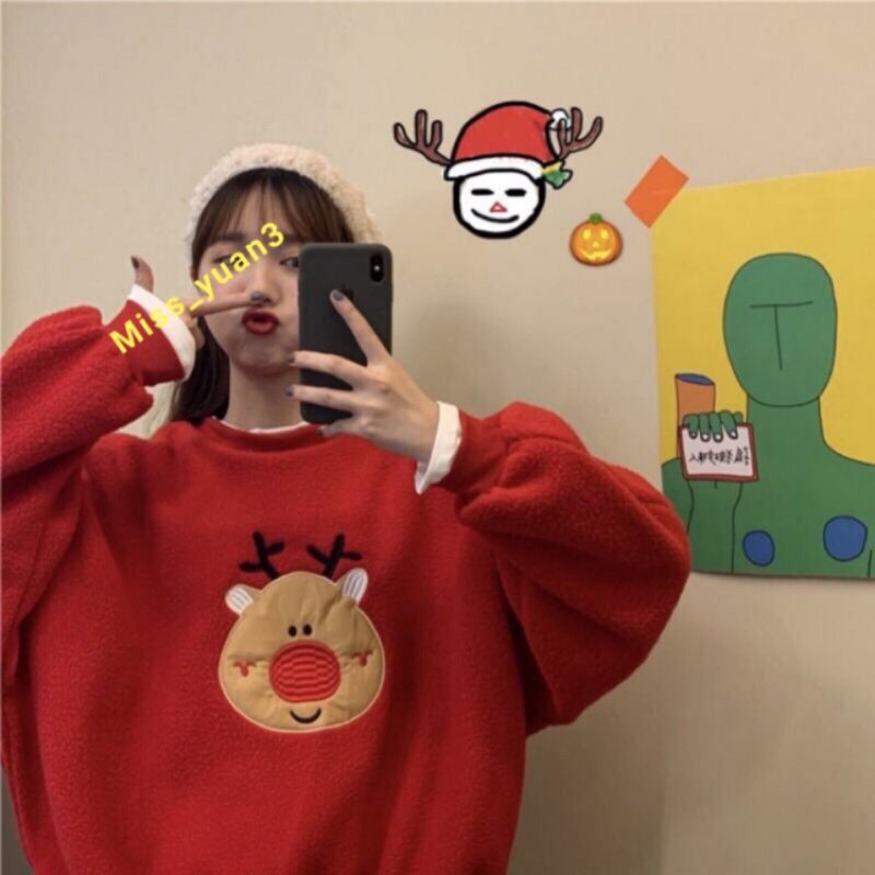 Sweater nữ - Áo sweater ulzzang thêu hình giáng sinh | BigBuy360 - bigbuy360.vn