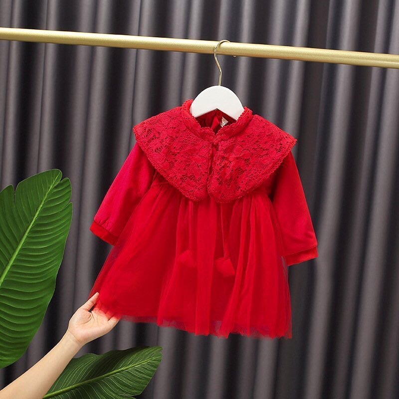 Váy Nhung Bé Gái Mặc Chơi Tết Size 8kg-18kg