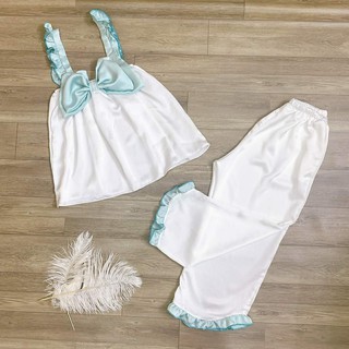 Set lửng mặc nhà lụa mềm mịn cánh tiên phối nơ