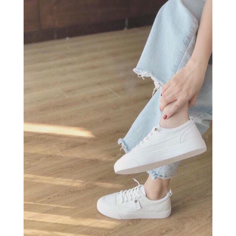 giày thể thao slip on dây buộc phối bạc cao cấp da mềm