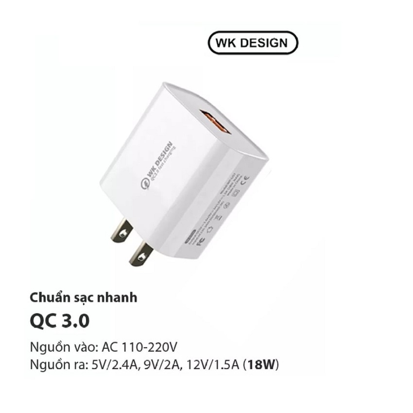 Củ Sạc Nhanh 18W WEKOME Chính Hãng, kèm dây sạc WP U57 CÓ TEM CHÍNH HÃNG