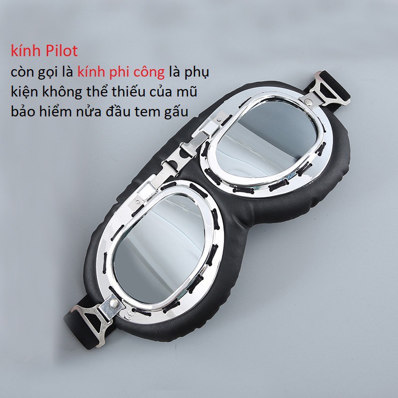 Mũ bảo hiểm tem gấu kèm kính phi công UV400 chống tia cực tím