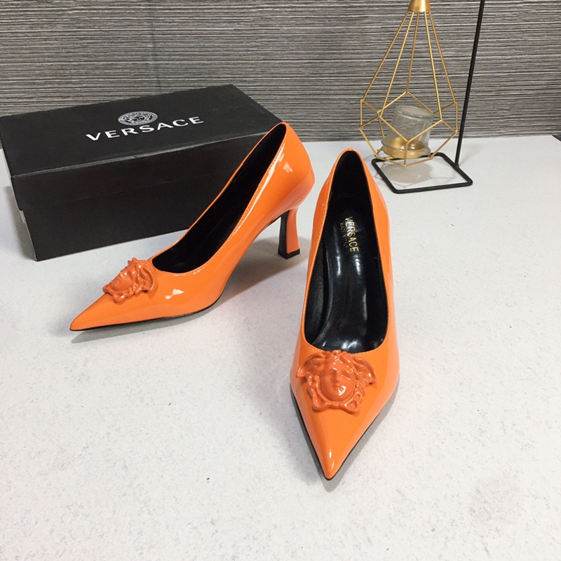 VERSACE Giày Cao Gót Da Mũi Nhọn 7cm Phong Cách Quyến Rũ Cho Nữ