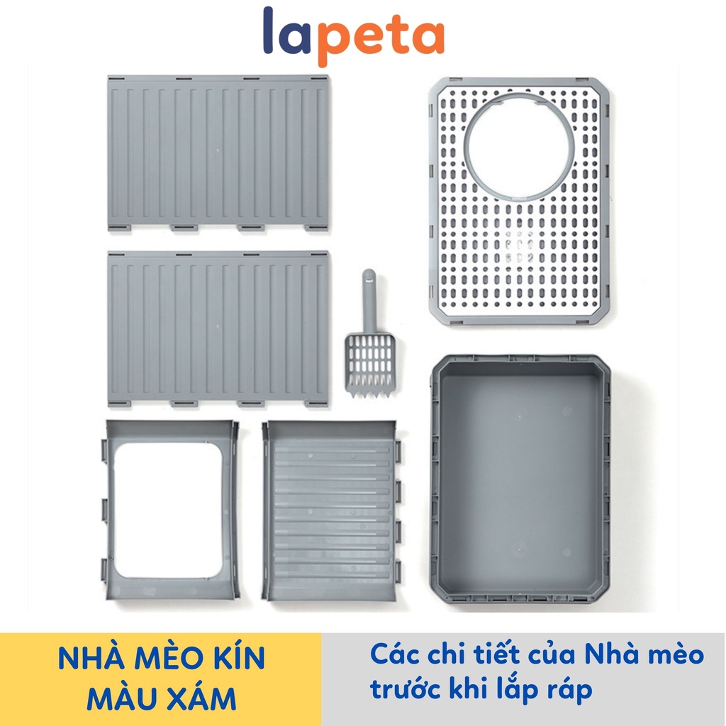 Nhà vệ sinh cho mèo size lớn có ngăn kéo khép kín chống văng cửa ra vào riêng kèm xẻng Boxy Lapeta