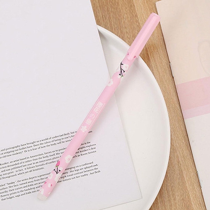 1 Bút Bi Nước Mực Xanh Hình Hoa Anh Đào Nở Ngòi 0.5mm Dễ Thương