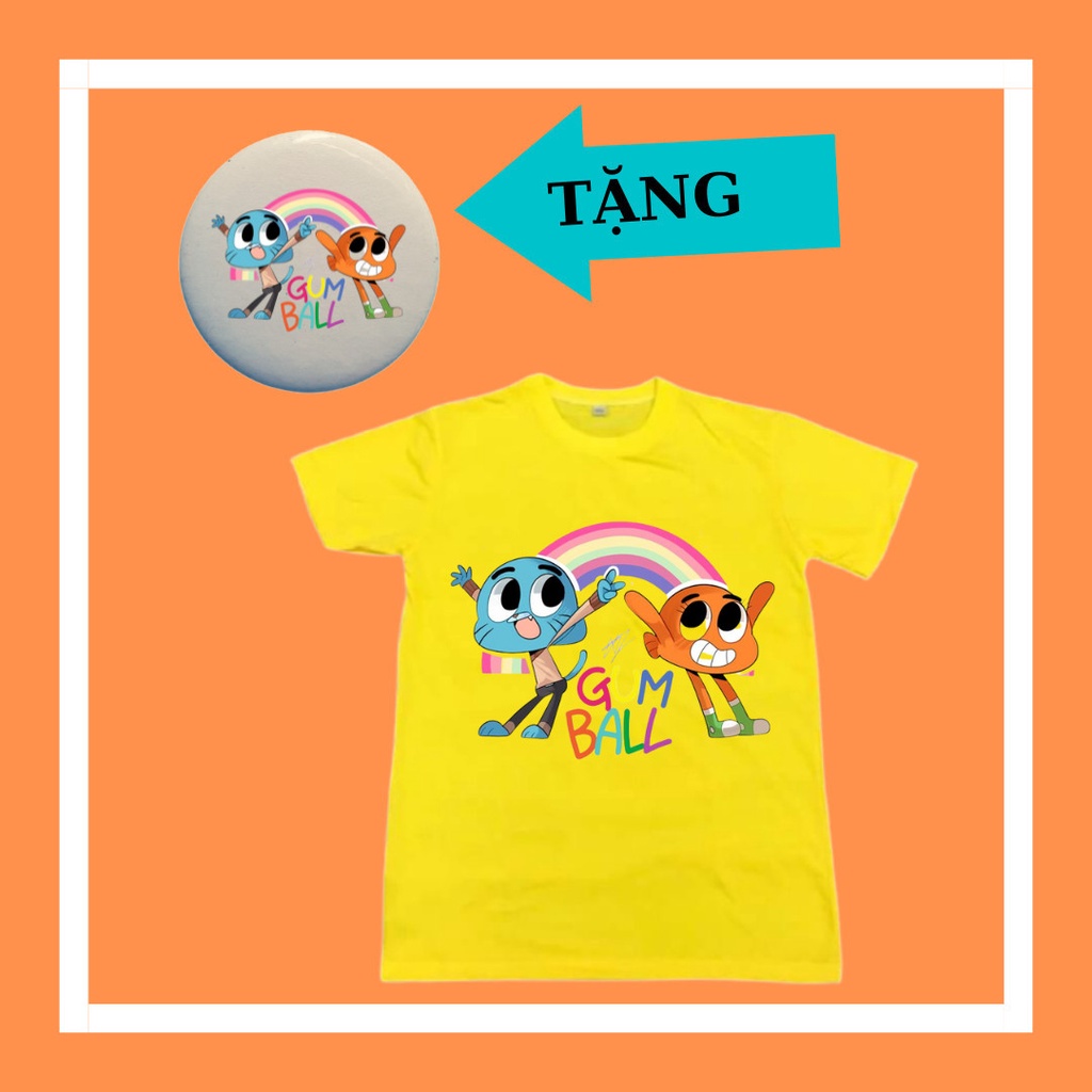 Áo thun trẻ em Gumball Darwin tay ngắn, đủ size áo, kèm huy hiệu Gumball