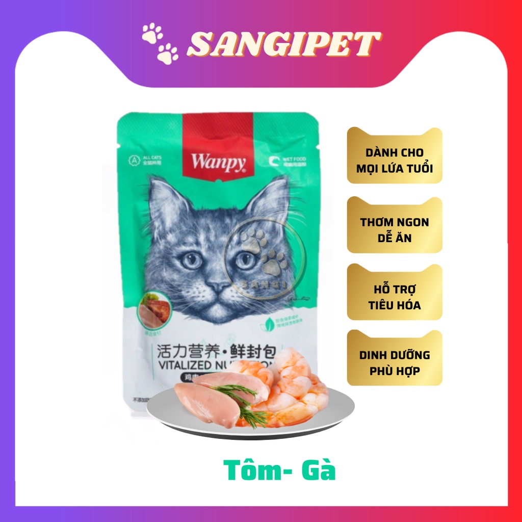 [Mã PET50K giảm Giảm 10% - Tối đa 50K đơn từ 250K] Pate WANPY cho mèo gói 80g, pate mèo 7 vị dinh dưỡng