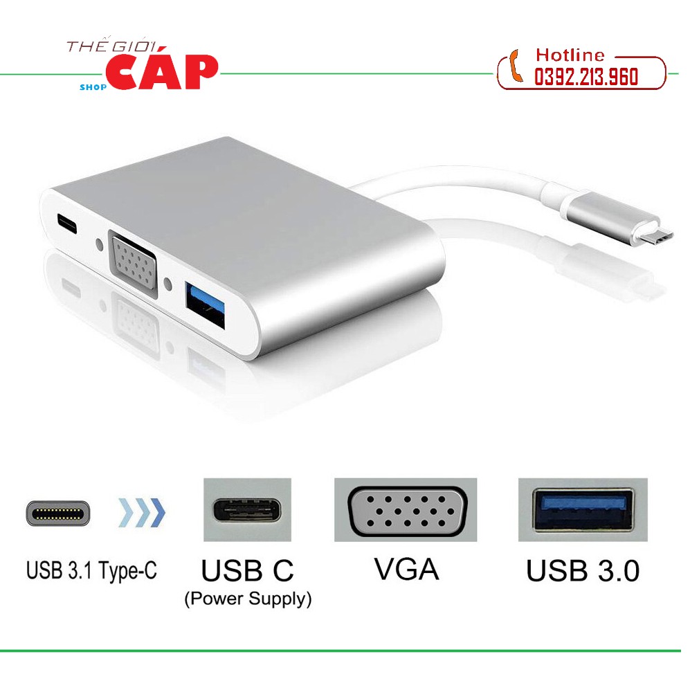 Cáp Chuyển Đổi Type-C Sang USB 3.0 VGA Adapter Cao Cấp