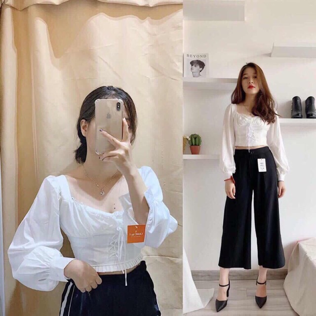 ÁO CROPTOP TAY PHỒNG ĐAN NGỰC TRẮNG kt