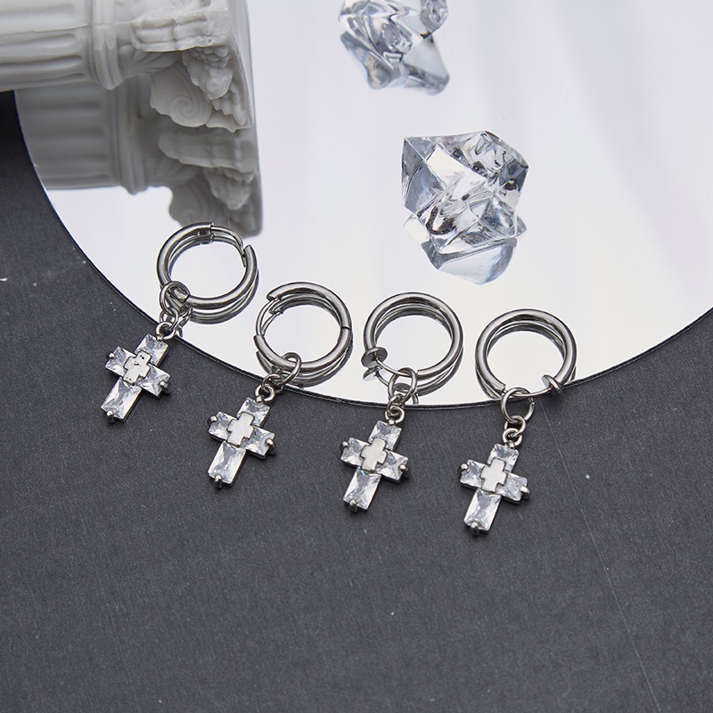 Bông Tai Thép Titan Hình Thánh Giá Phong Cách hip hop Dễ Phối Đồ Thời Trang Cho Nam Và Nữ