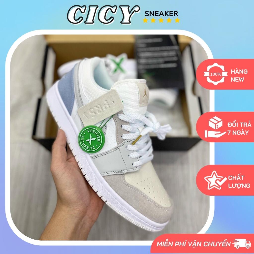 Giày 𝐉𝐨𝐫𝐝𝐚𝐧 1 low paris màu xám gót xanh nam nữ, Giày sneaker JD 1 paris cổ thấp bản đẹp full bill box
