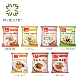 CHÁO ĂN LIỀN VIFON 70g/GÓI THỊT BẰM / GÀ / SƯỜN / BÒ / NẤM ĐÔNG CÔ / TRỨNG MUỐI / RIÊU CUA (CÓ GÓI THỊT / NẤM)