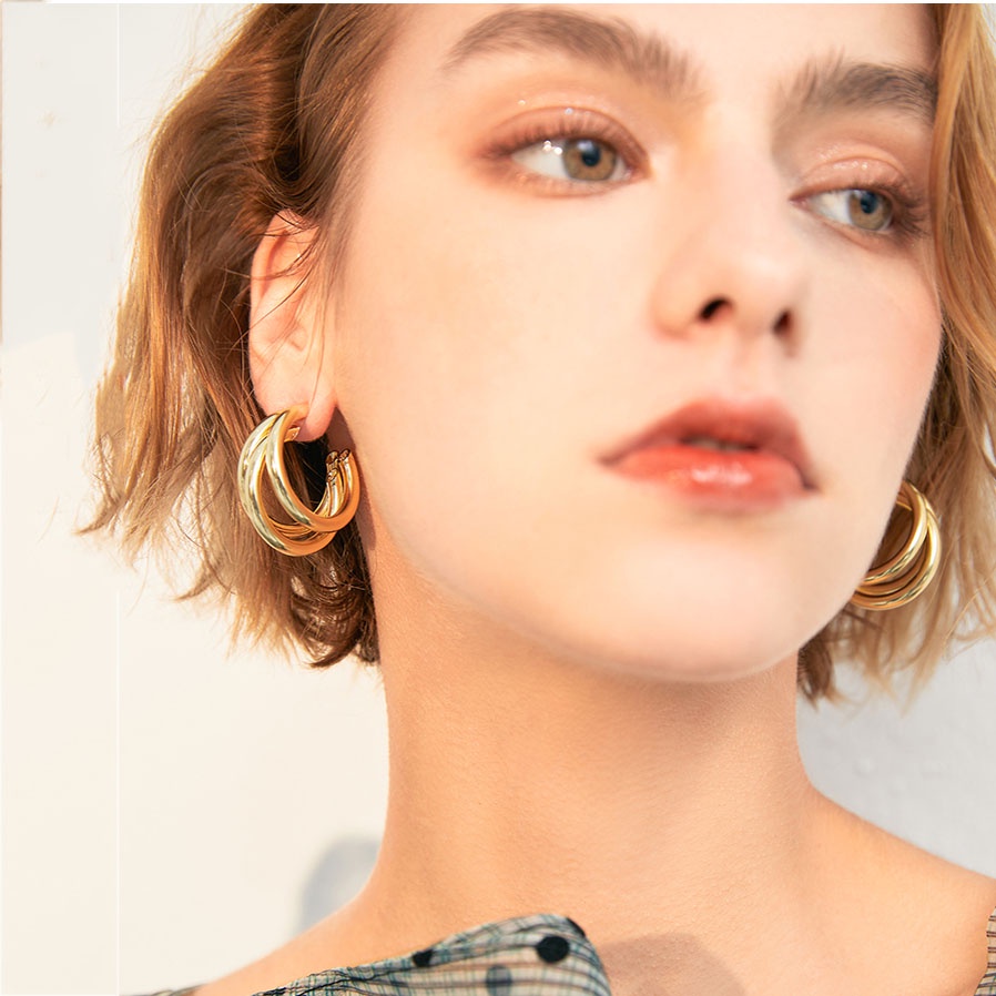 Khuyên Tai Kim Bạc Dáng Tròn Thời Trang Hàn Quốc Sang Trọng