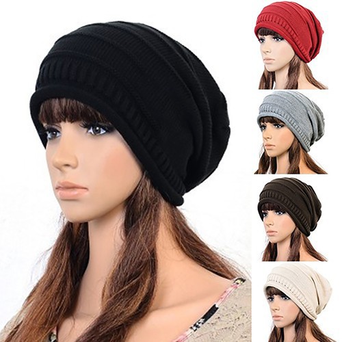 Mũ beanie len đan móc kiểu dáng thường ngày giữ ấm vào mùa đông dành cho nữ