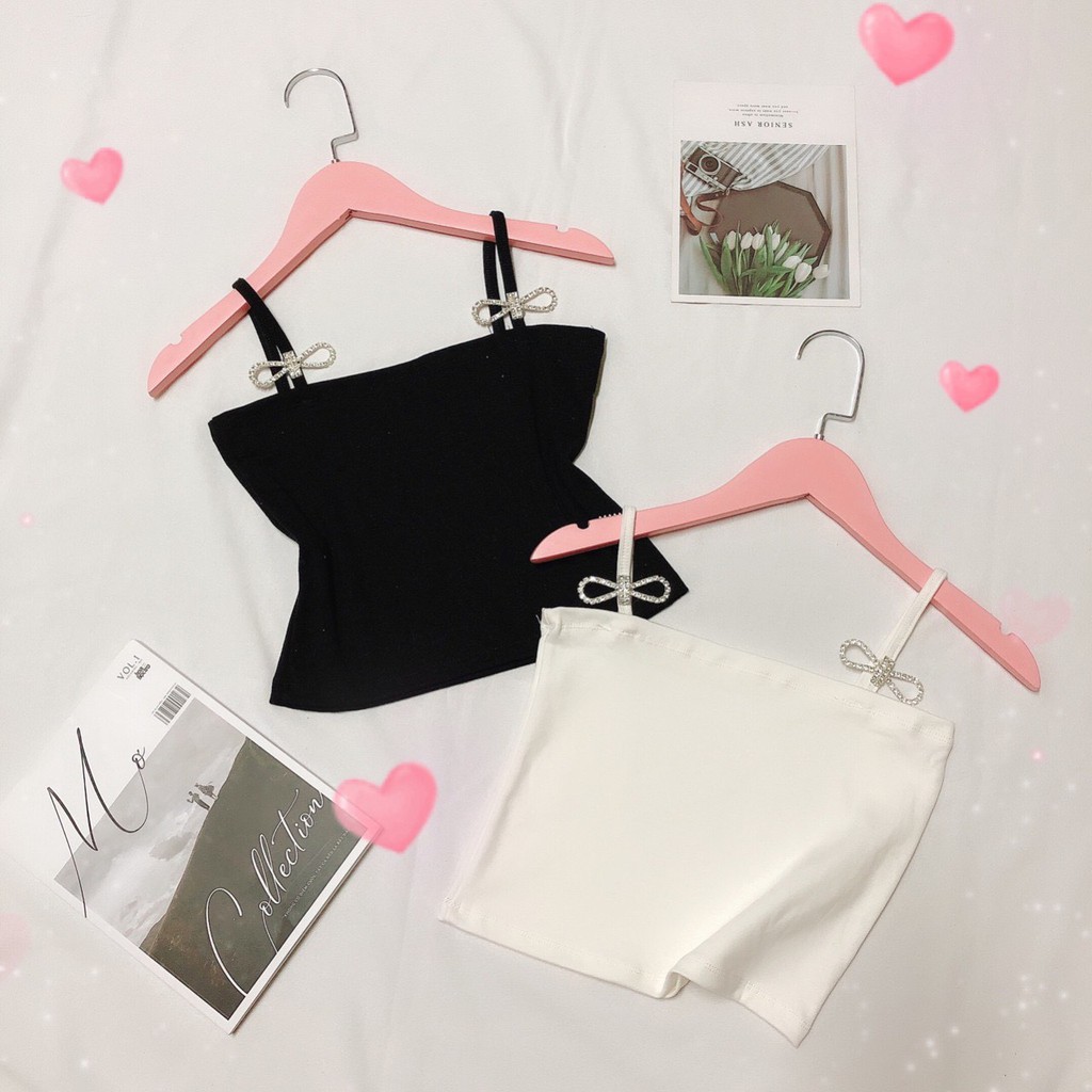 áo croptop 2 dây đính nơ xinh, áo kiểu nữ, áo nữ
