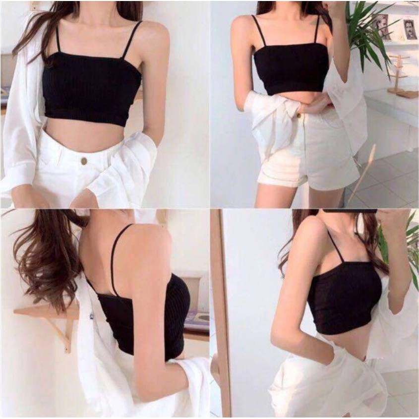 Áo ngực 2 dây quây gân tăm mút mỏng Bra nữ croptop đệm kiểu sexy hàn quốc DOLOTDAY