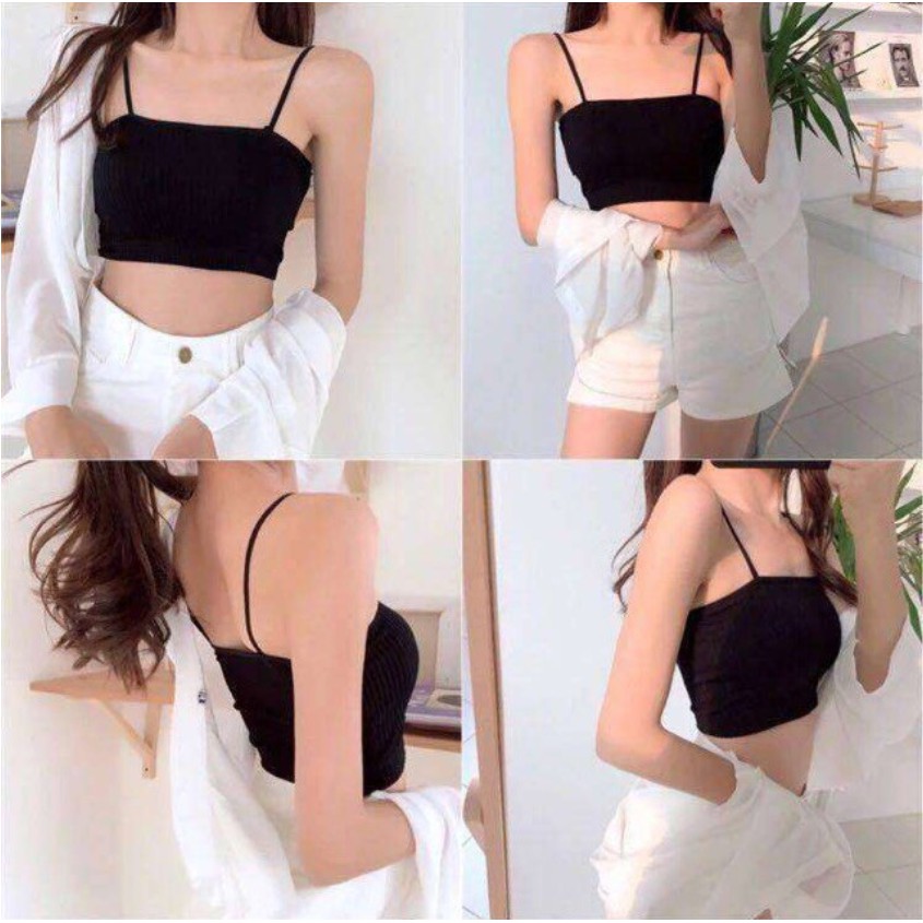 Áo lót bra 2 dây Gân tăm không gọng Áo bra nữ hai dây quây croptop có mút đệm mỏng FSHOPP5