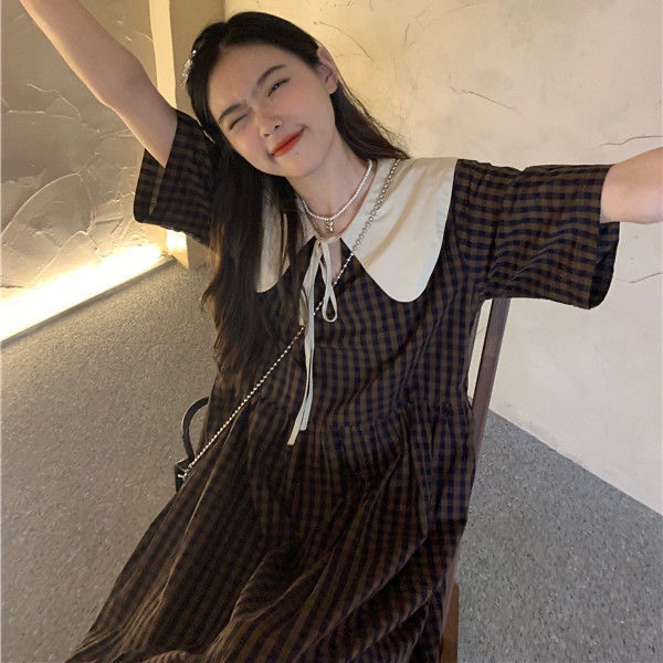 CÓ SẴN Váy/ Đầm suông cổ búp bê bánh bèo họa tiết caro - 3 ẢNH THẬT Ở CUỐI