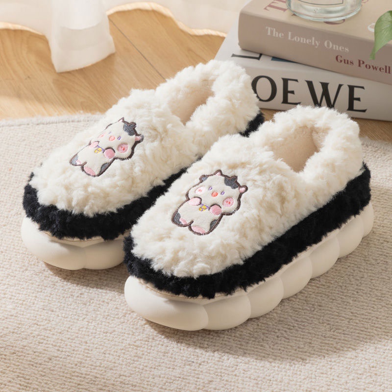 QiaoYiLuo Dép Bông Đi Trong Nhà Đế Dày Chống Trượt Dễ Thương