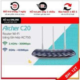 BH12TH 🎁 Bộ Phát Wifi TP-Link Archer C20 - Router Băng Tần Kép Không Dây AC750 BH 12 tháng chính hãng