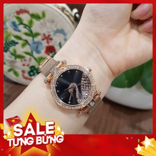 ĐỘC_QUYỀN_Đồng Hồ Nữ SK Dây Titanium Nam Châm Mặt Thiên Nga Đính Đá - Siêu HOT