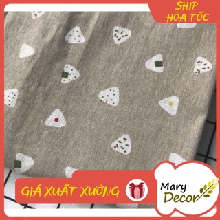 Vải linen họa tiết Họa tiết cake trắng nền ghi V-K07