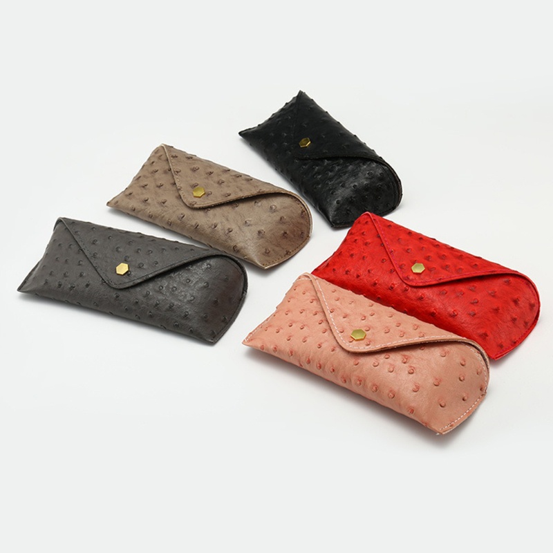 Hộp Đựng Mắt Kính Bằng Da Đà Điểu Có Nút Đóng Bền Bỉ