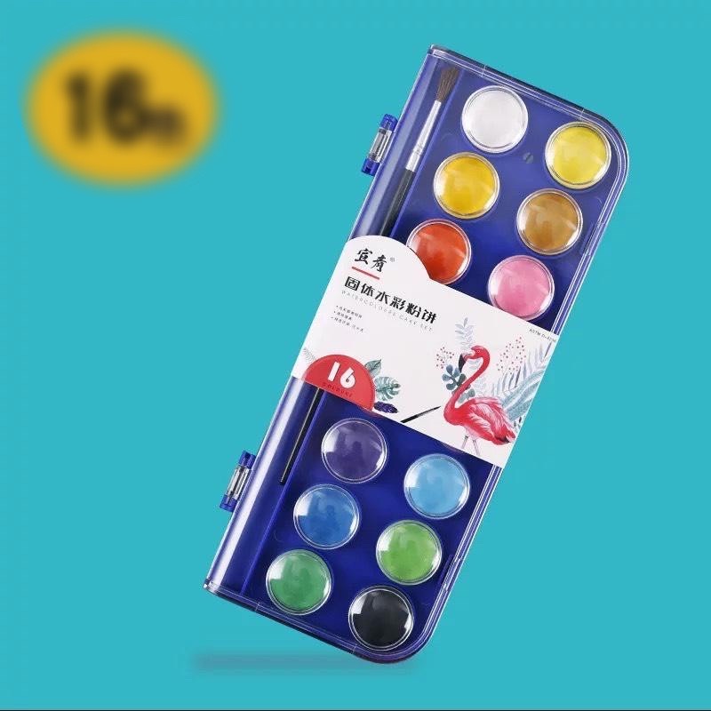 BỘ MÀU NƯỚC 16 Ô MÀU TẶNG KÈM 2 BÚT VẼ CHO BÉ