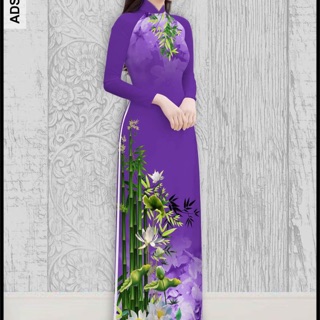 Áo Dài in 3D cây trúc xanh và sen