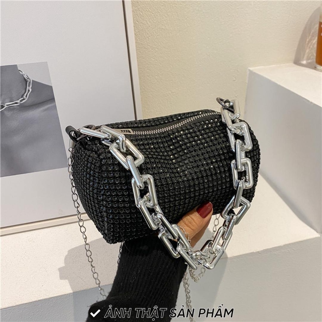 Túi xách nữ đeo chéo đính đá lấp lánh sang trọng, dây xích bản to thời trang Hàn Quốc TX14