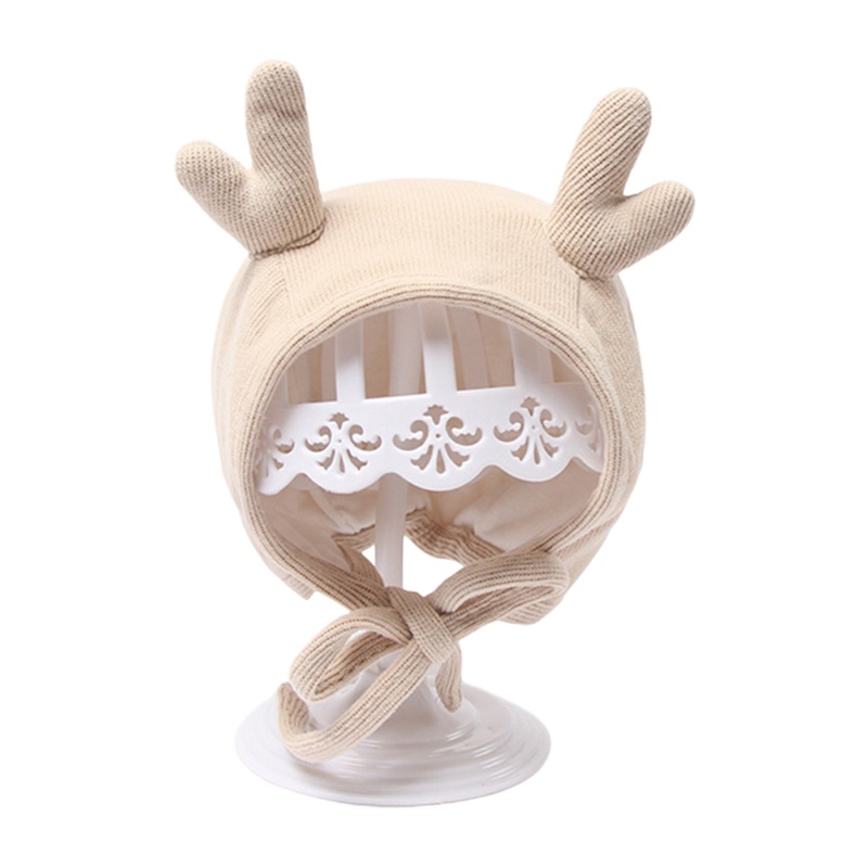 Mũ beanie màu trơn hình sừng nai dễ thương giữ ấm tai cho bé