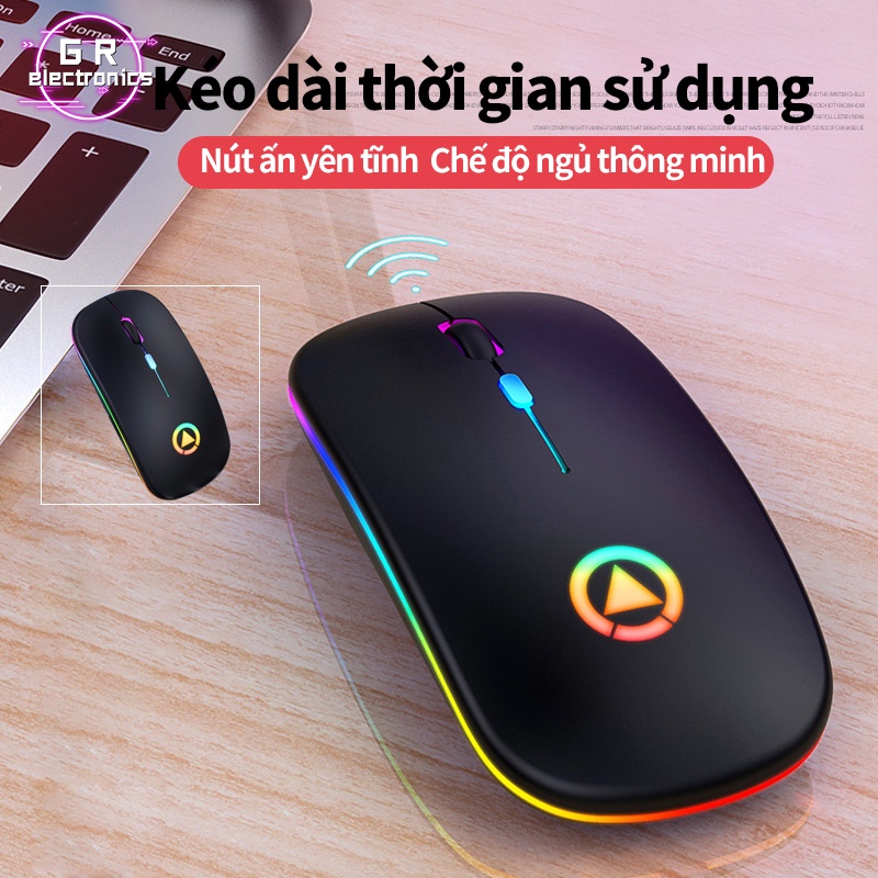 Chuột quang  không dây 2.4Ghz có thể điều chỉnh im lặng có đèn LED sạc lại USB cho Laptop máy tính bảng-Bảo hành