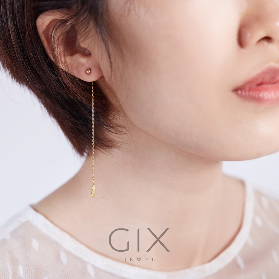 Bông tai bạc mạ vàng dài đính lông vũ cá tính bảo hành trọn đời Gix Jewel SPGBT11